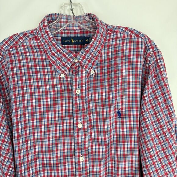 Polo Ralph Lauren Classic Fit Red Plaid Blue Pony Performance Shirt Mens XL - Picture 9 of 16